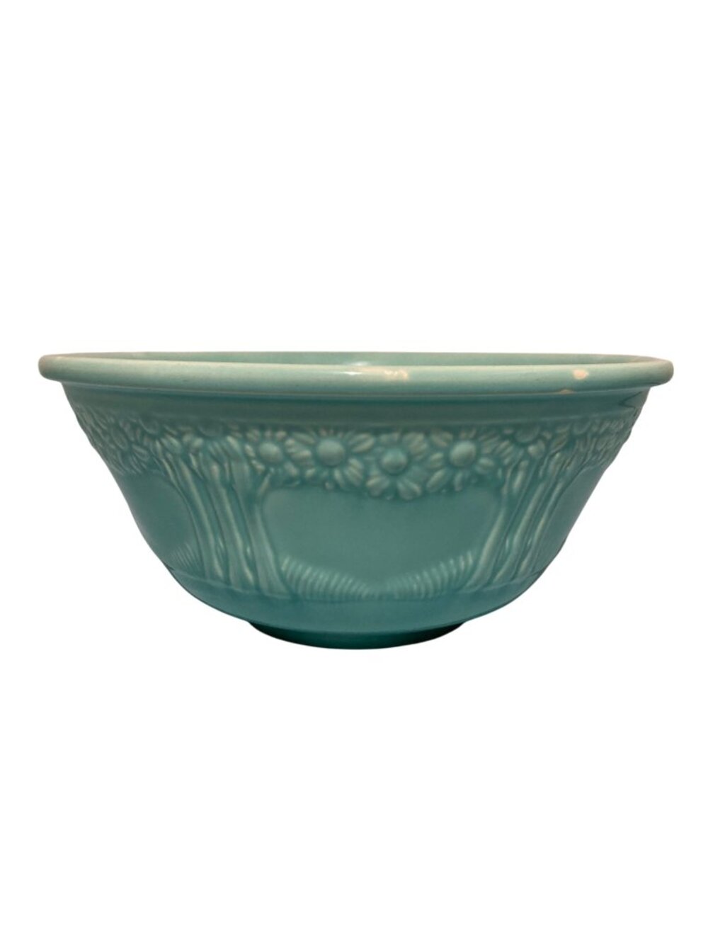 Beautiful Vintage Teal Blue Homer Laughlin Mixing Bowl Apple Tree Design